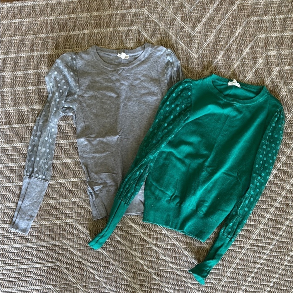 Ee:Some Stylish Gray and Green Women's Sheer Sleeve Sweaters